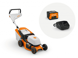 Masina de tuns gazonul STIHL RMA 243 latime taiere 41 cm cos colector 52 L cu acumulator AK 20 si incarcator AL 101 sistem AK