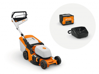Masina de tuns gazonul STIHL RMA 448 V latime taiere 46 cm cos colector 52 L sistem AK cu acumulator AK 30 S si incarcator AL 101