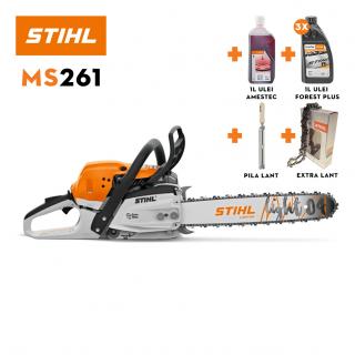 Motofierastrau profesional STIHL MS 261 putere 4.1 CP lama 40 cm 1.6 mm pas lant .325" + Lant + Suport Pila + Ulei amestec 1L + 3 x Ulei FP 1L