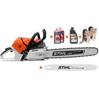 Motofierastrau profesional STIHL MS 500i putere 6.8CP lama 50cm pas lant 3/8" RS Rollomatic S + Sina S 50cm 1,6mm  3/8" + 2x Lant 36 RS 3/8 50cm 1.6mm + 2x KIT Ulei 1l + Ulei lant ForestPlsy 1 L