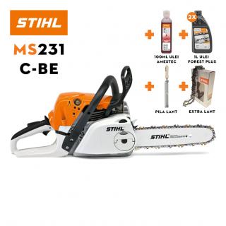 Motofierastrau STIHL MS 231 C-BE ErgoStart putere 2.7CP lama 40cm 1.3mm pas lant 3/8" -Motofierastrau + Lant + Suport Pila + Ulei amestec + Ulei FP