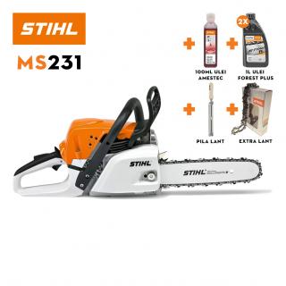 Motofierastrau STIHL MS 231 putere 2.7CP lama 35 cm 1.3mm pas lant 3/8" PM3 + Lant + Suport Pila + Ulei amestec 100ml + 2 x Ulei FP 1L