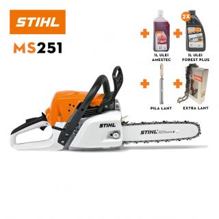 Motofierastrau STIHL MS 251 Putere 3 CP lama 40cm 1.3 mm pas lant .325" 23RS + Lant + Suport Pila + Ulei amestec 1L + 2 x Ulei FP 1L