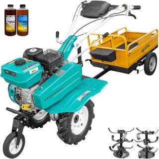 Motosapa DKD 500 motor 7 CP benzina 2+1 viteze freze 56-84 cm freze roti cauciuc 4.00x8" roata frontala remorca 2l ulei