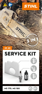 STIHL Kit Service 45 cu filtrul de aer din fleece, bujie, filtrul de combustibil pentru MS 170 / MS 180