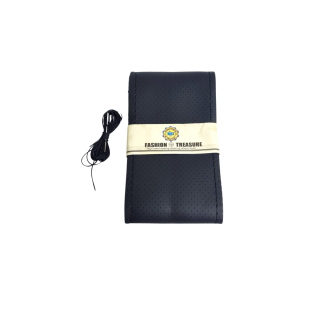 Husa volan Piele Ecologica cu Ac si Ata Neagra L 37-39cm