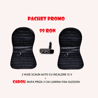Huse Scaune Auto Universale cu Incalzire 12V + CADOU Priza Bricheta 3 cai Olesson