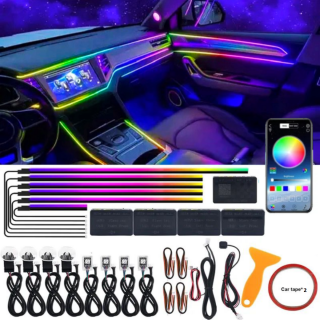 Kit 18 in 1 Lumini Ambientale Auto RGB Benzi LED Acrilice, Wireless Full Car