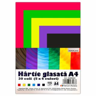 Hartie glasata A4, Lucioasa, 6 culori, 30 coli set