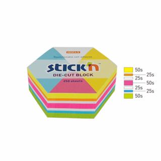 Notes autoadeziv Die-Cut - hexagon, 61 x 70 mm, 250 file, Stick  n - 5 culori fluorescente