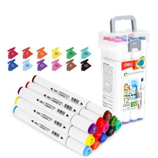 SET 12 MARKERE SKETCHING VARF DUBLU ROTUND 1MM TESIT 7MM CUT PLASTIC COLOR EMOTION DELI