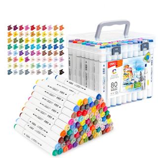 SET 80 MARKERE SKETCHING VARF DUBLU ROTUND 1MM TESIT 7MM CUT PLASTIC COLOR EMOTION DELI