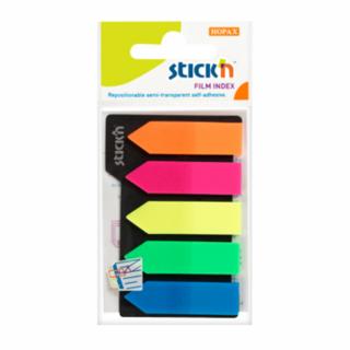 Stick index plastic transparent color 42 x 12 mm, 5 x 25 file set, Stick  n - 5 culori neon - sageata