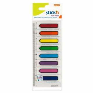 Stick index plastic transparent color 45 x 12 mm, 8 x 15 file set, Stick  n - sageata - 8 culori neon