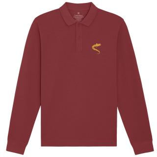 Bluza polo Lup Dacic, maneca lunga, broderie, culoare rosu caramiziu CDAC111