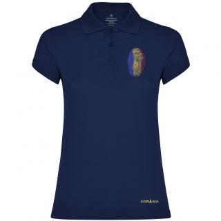 Tricou Amprenta Romania, polo, broderie, dama, densitate mare, culoare bleumarin, CIR25