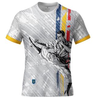 Tricou Karate Romania, material tehnic sport, barbat,culoare gri, CS54
