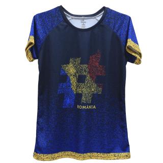 Tricou  Romania, material tehnic sport, dama, culoare bleumarin