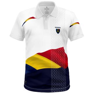 Tricou Romania Simbol Tricolor, material tehnic sport,polo, barbat, culoare alba, CS30