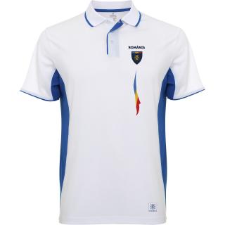 Tricou Tricolor Romania, polo, material tehnic sport, barbat, culoare alba CS07