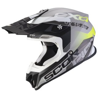 CASCA CROSS-ENDURO SCORPION EXO VX-16 ARHUS ARGINTIU MAT GALBEN