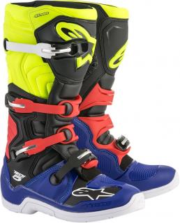 CIZME ALPINESTARS T5 ALBASTRU NEGRU GALBEN FLUO ROSU