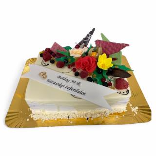 Tort in ciocolata alba cu flori 2