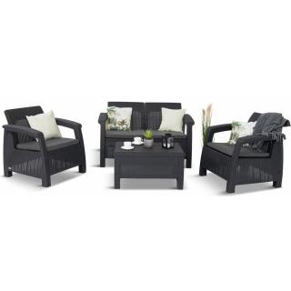 Set mobilier de gradina Corfu - Canapea+doua fotolii+masuta cafea Grafit