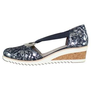 Pantofi Piele Naturala Dama - Bleumarin, Argintiu, Remonte - Toc Mediu - D5502-14-blue-combination - Marimea 41