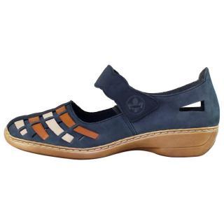 Pantofi Piele Naturala Dama - Bleumarin, Maro, Bej Rieker - Relax, Confort - 41369-14-Blue-combination - Marimea 36