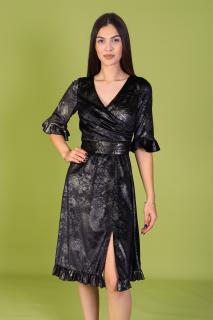 Rochie ARINA, Neagra cu fir Lurex Auriu, din Catifea, Engros