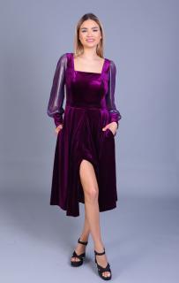 Rochie ENGROS Valeria midi mov din catifea cu buzunare
