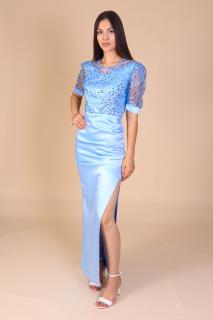 Rochie Lunga Miriam, din Tafta si Paiete, Bleu, Engros