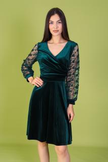 Rochie SANDY din Catifea Verde si Maneci din Dantela, Engros