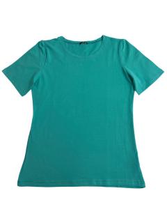 Tricou basic de femei, cu decolteu rotun, uni din bumbac, turcoaz