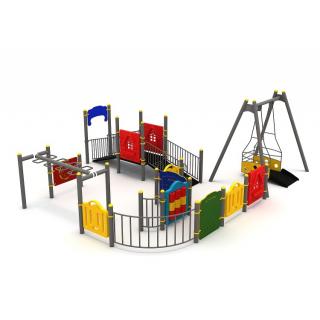 36EG Complex Ansamblu Echipamente loc de joaca dizabilitati exterior parc din metal cu Rampa Cataratoare Activitati si Leagan