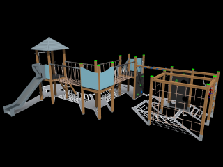 BRL32VE3 Clasic Echipament loc de joaca exterior parc din lemn cu Scara 4 Cataratoare Pod de Franghie si Tobogan