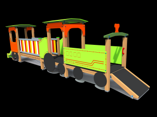 Loc de joaca de exterior cu rampa, pod si tobogan in forma de tren - V1 Plus