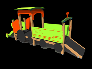 Loc de joaca de exterior cu rampa si tobogan in forma de tren - V1