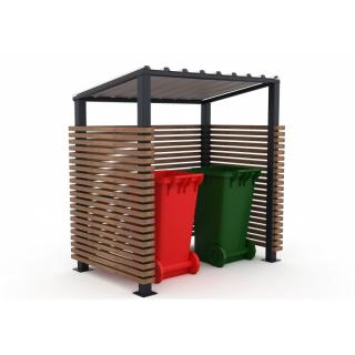 Magazie depozitare pubele de gunoi cu structura metalica si lemn - 85CK