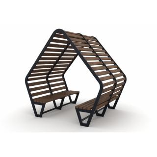 Pergola cu 2 bancure, structura metalica cu lemn pentru parcuri - 03PB