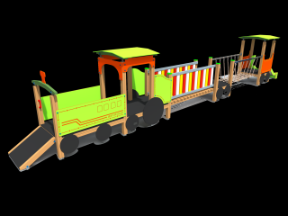 V2 Tren Echipament loc de joaca exterior parc din lemn cu Rampa Pod de Lemn Pod de Franghie si Tobogan