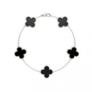 Bratara Argintie Flori Negre Onyx