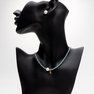 Colier Albastru Marin Handmade Cu Perla Naturala