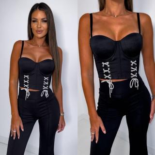 Corset Negru Cu snur Argintiu