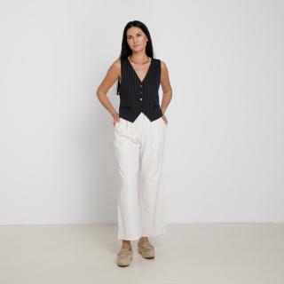 Pantaloni Albi Cu Dungi