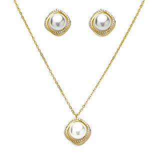 Set Bijuterii Auriu Cu Perla