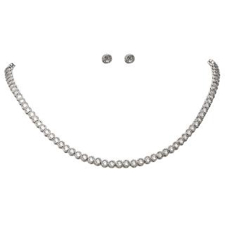 Set Splendor, Colier + Cercei, Argintiu Cu Cristale Zirconia Ilaria