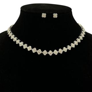Set Tennis Silver Flower Colier + Cercei