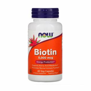 Biotin (Vitamina H sau B7) 5000 mcg, Now Foods, 60 capsule